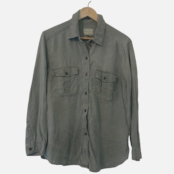 American Eagle Women's Size Medium Moss Green Casual Button Down - Picture 4 of 4